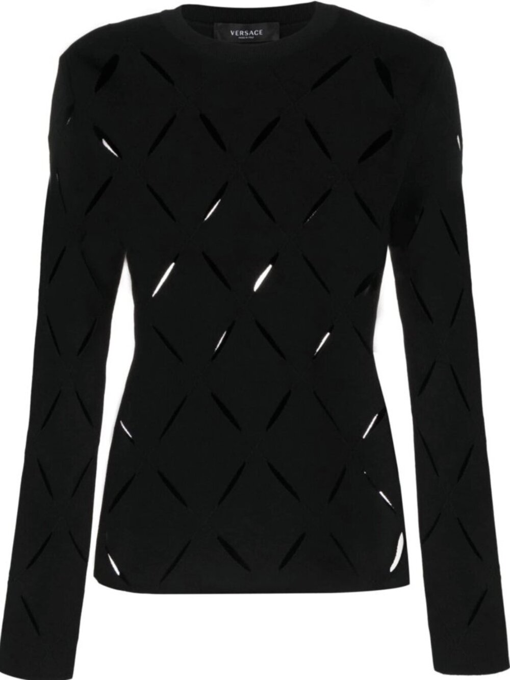 VERSACE Knit Sweater Intarsia Slashes Series with Cutouts - Picture 3 of 7